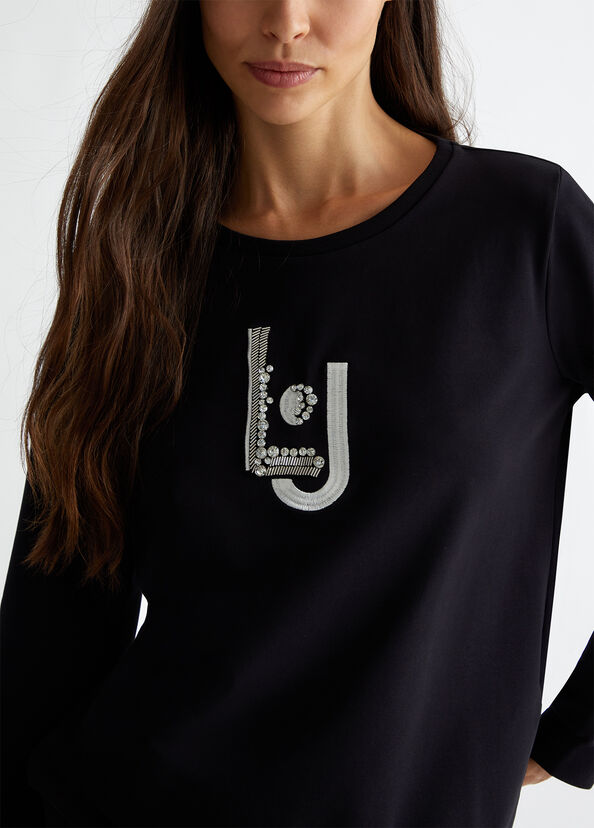 Liu Jo Felpa con logo e strass Saldi Di Fabbrica