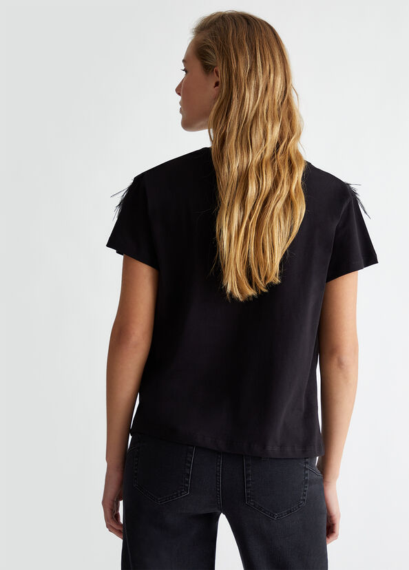 Liu Jo T-shirt con piume gioiello Soddisfazione Garantita