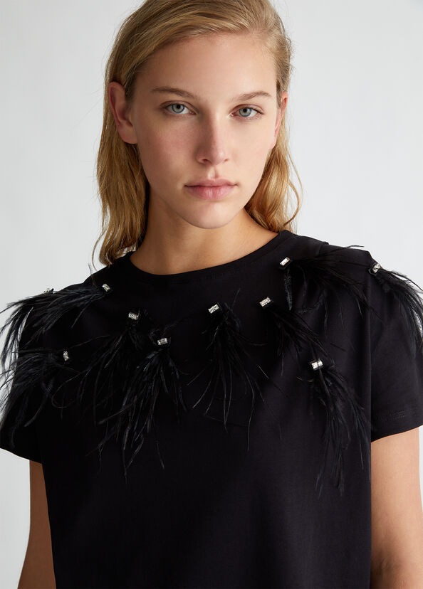 Liu Jo T-shirt con piume gioiello Soddisfazione Garantita