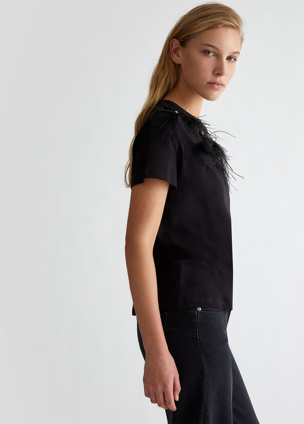 Liu Jo T-shirt con piume gioiello Soddisfazione Garantita