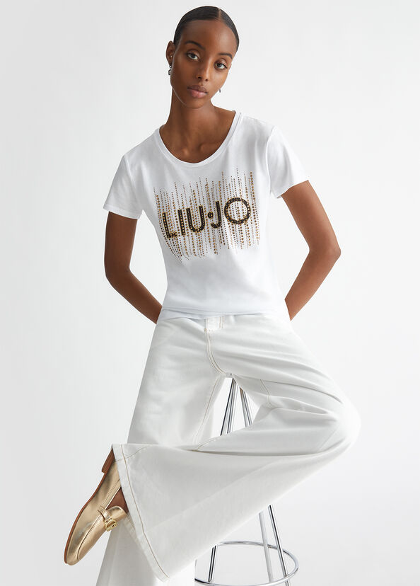 Liu Jo T-shirt con logo e strass Economico