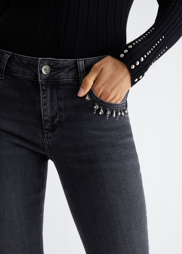 Liu Jo Jeans skinny bottom up con strass Nuovo
