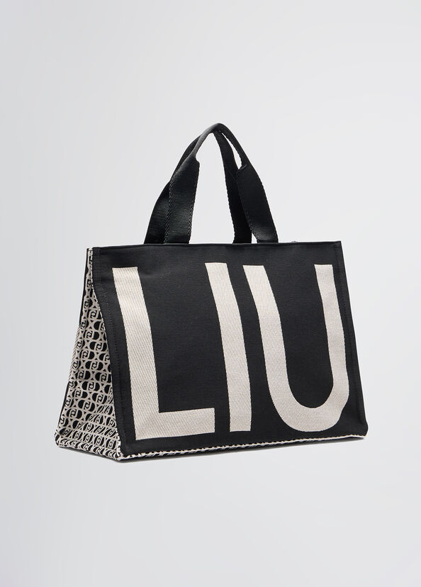 Liu Jo Borsa tote monogram jacquard nera In Saldo
