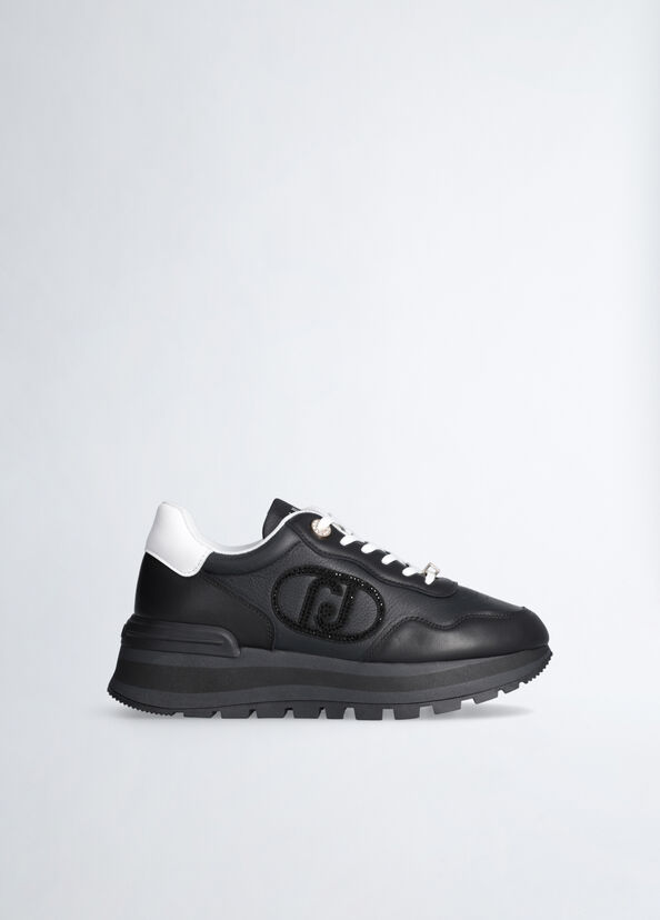 Liu Jo Sneakers nere in pelle con logo gioiello Grandi sconti