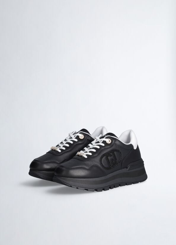 Liu Jo Sneakers nere in pelle con logo gioiello Grandi sconti