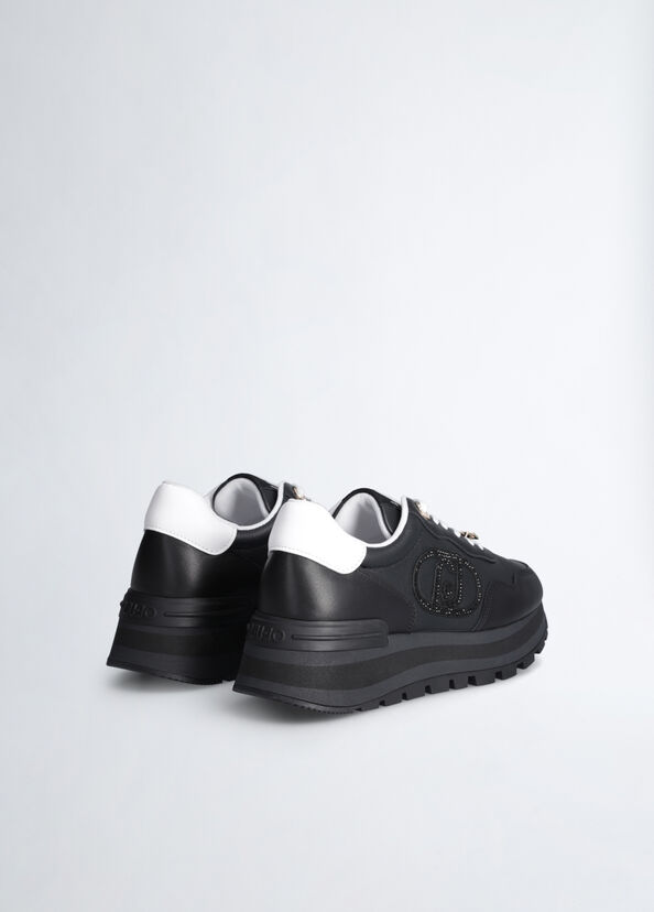 Liu Jo Sneakers nere in pelle con logo gioiello Grandi sconti