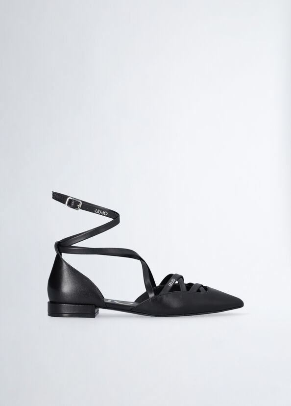 Liu Jo Ballerine nere in pelle con cinturino In vendita