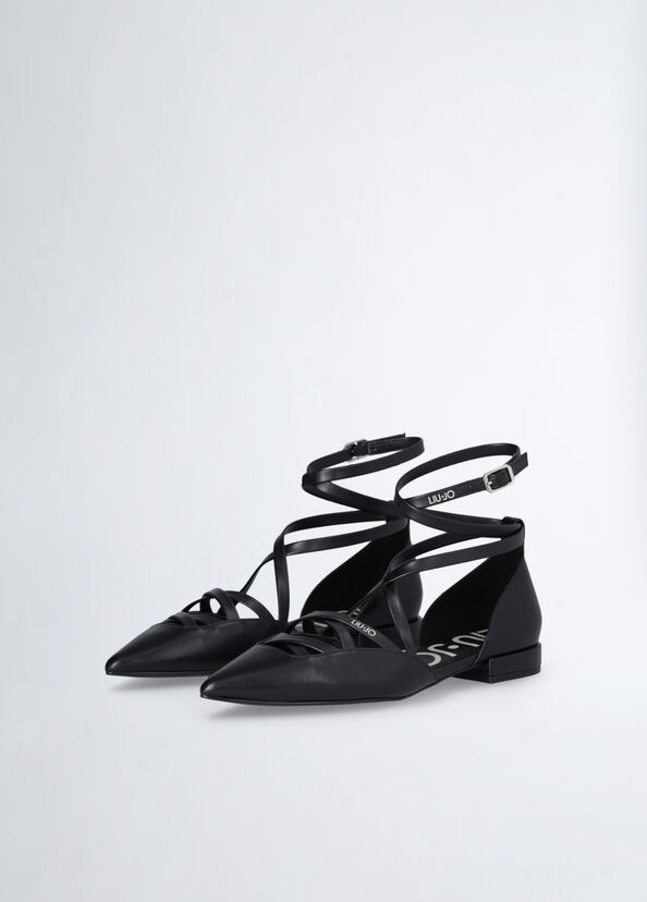 Liu Jo Ballerine nere in pelle con cinturino In vendita