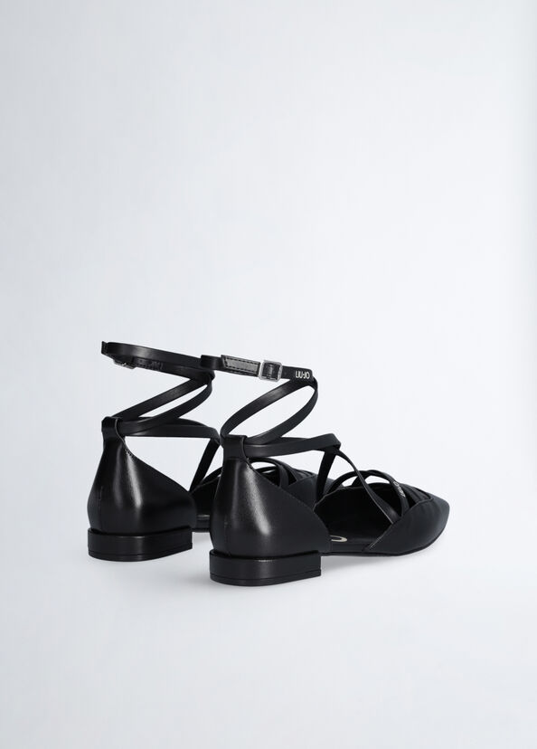 Liu Jo Ballerine nere in pelle con cinturino In vendita