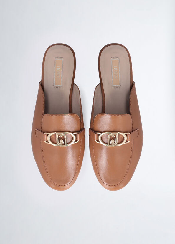 Liu Jo Slippers in pelle con logo Offerte