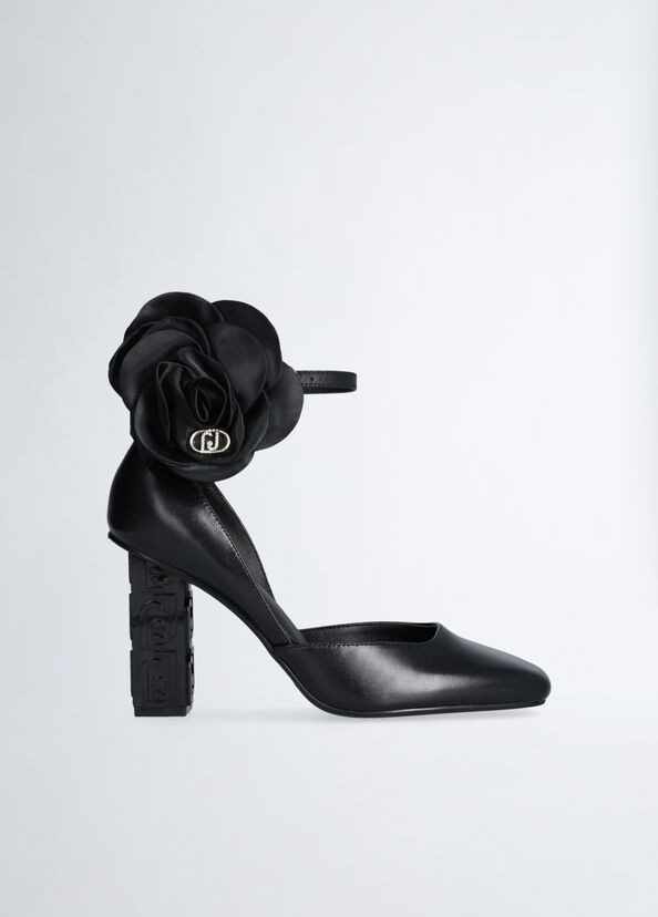 Liu Jo Décolleté nere in pelle con fiore Vendita calda