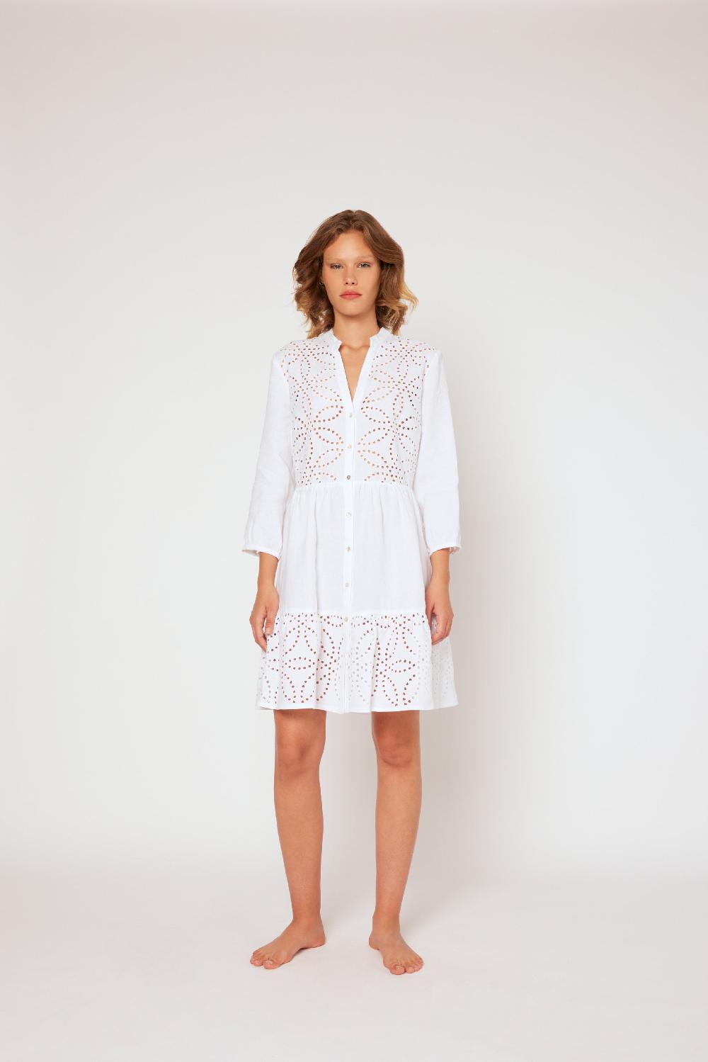 120% Lino Dress with Floral Embroidery Vendita