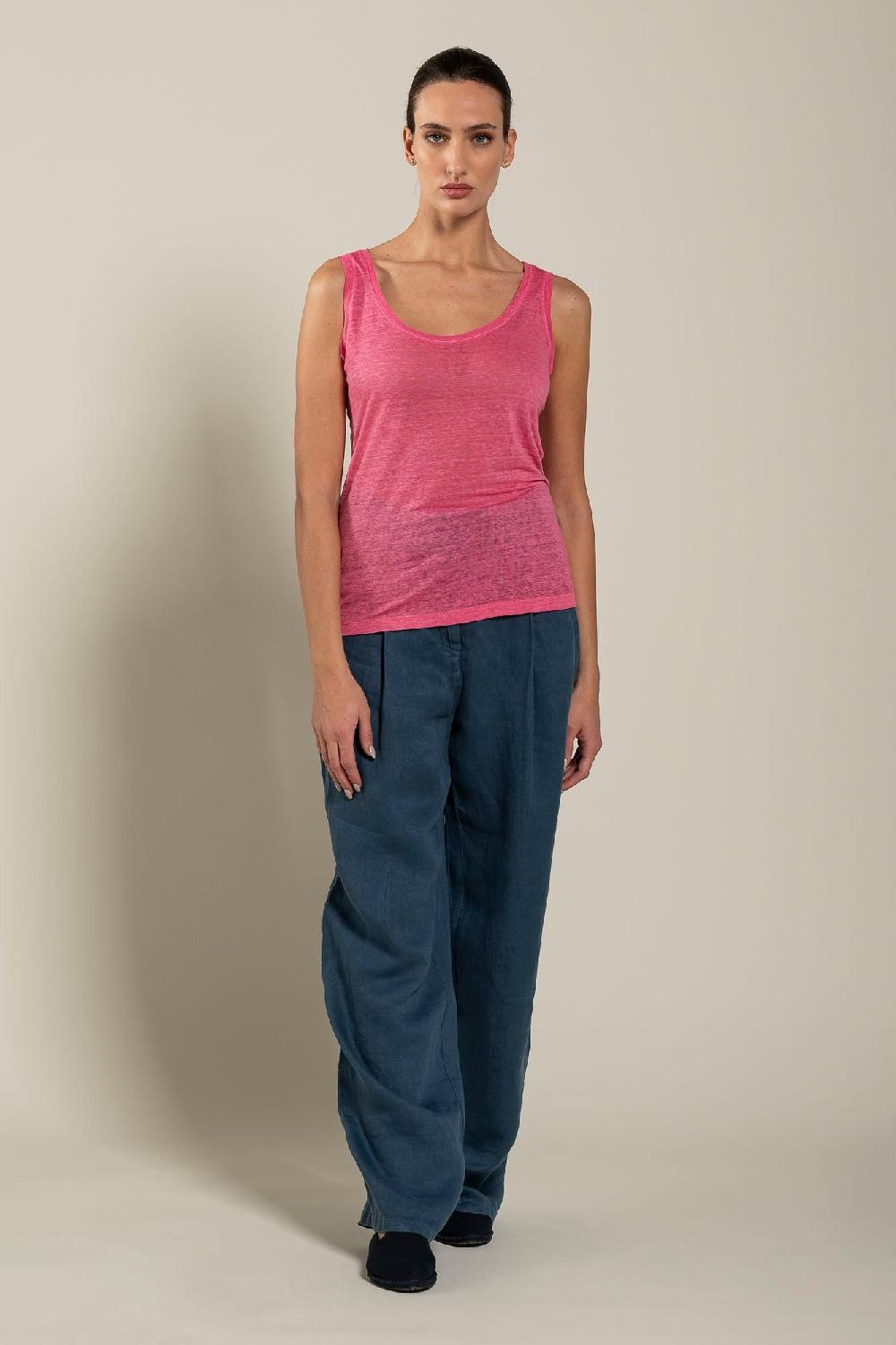 120% Lino Woman Round Neck Tank Top Spedizione Gratuita