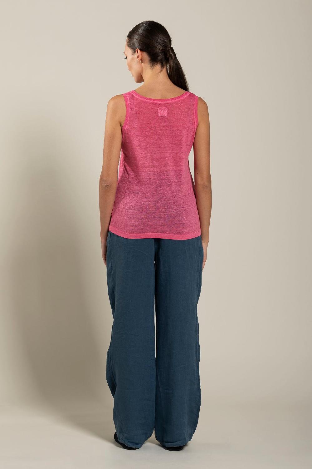 120% Lino Woman Round Neck Tank Top Spedizione Gratuita