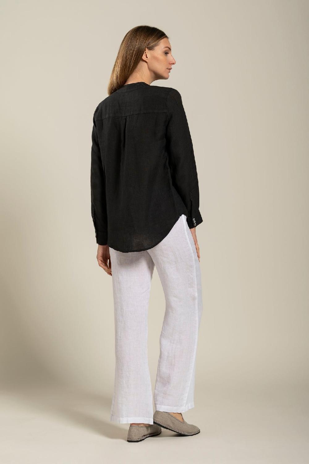 120% Lino Long Sleeve Blouse With V-Neck and Sequin Detail Shopping Online