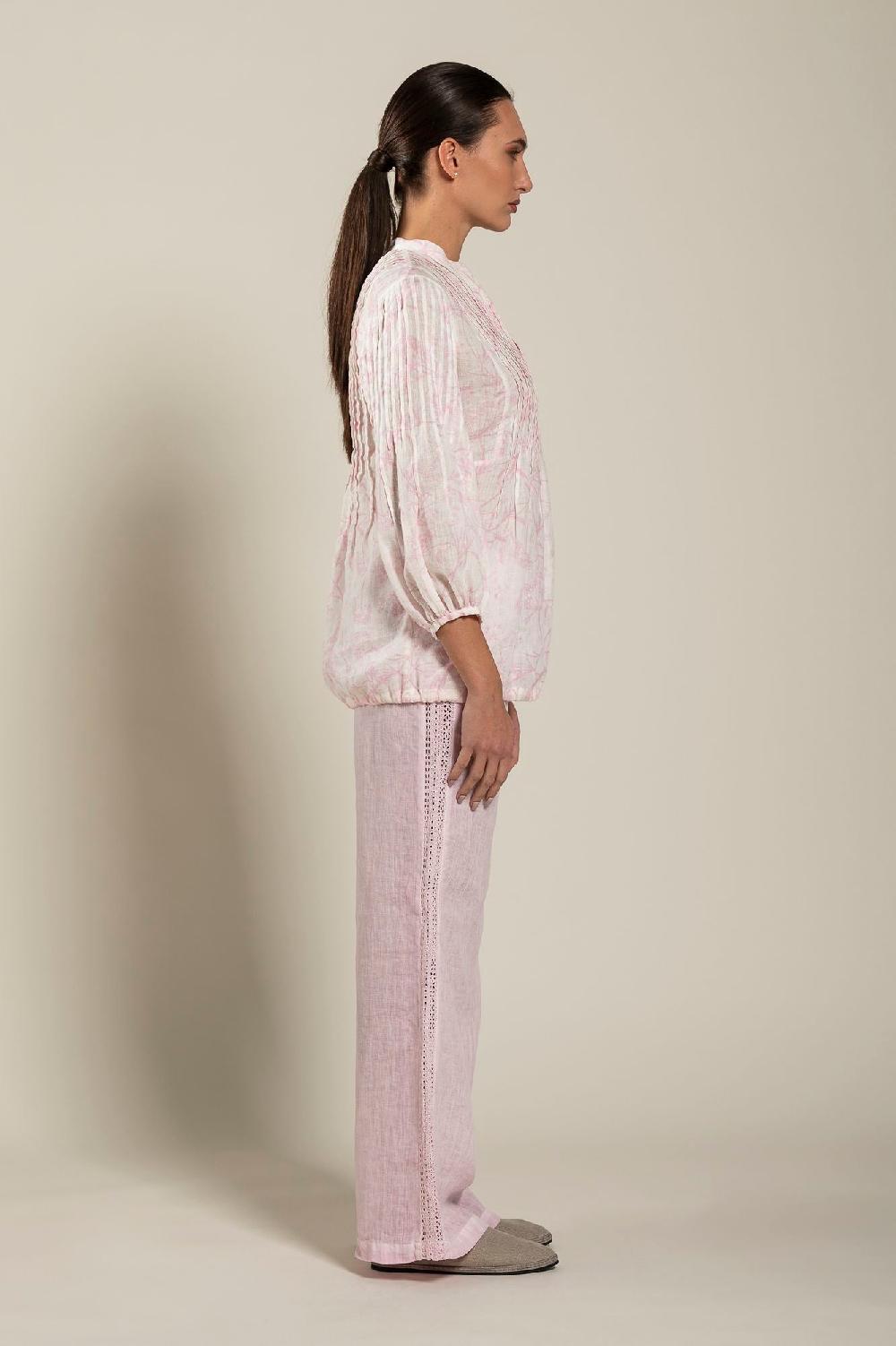 120% Lino Long Sleeve Blouse with Delicate Printed Prezzo Ridotto