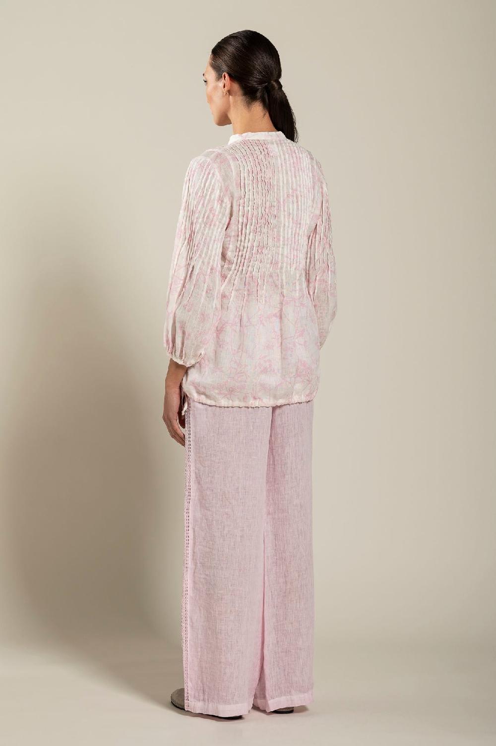 120% Lino Long Sleeve Blouse with Delicate Printed Prezzo Ridotto