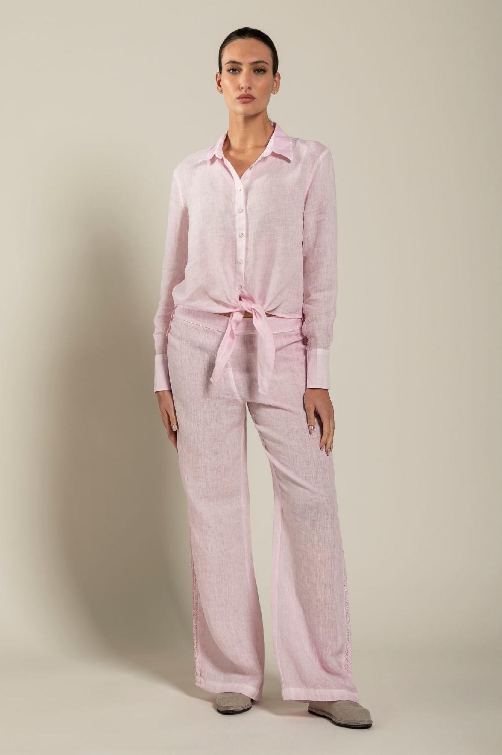 120% Lino Long Sleeve Shirt with Tie-Front Sottocosto