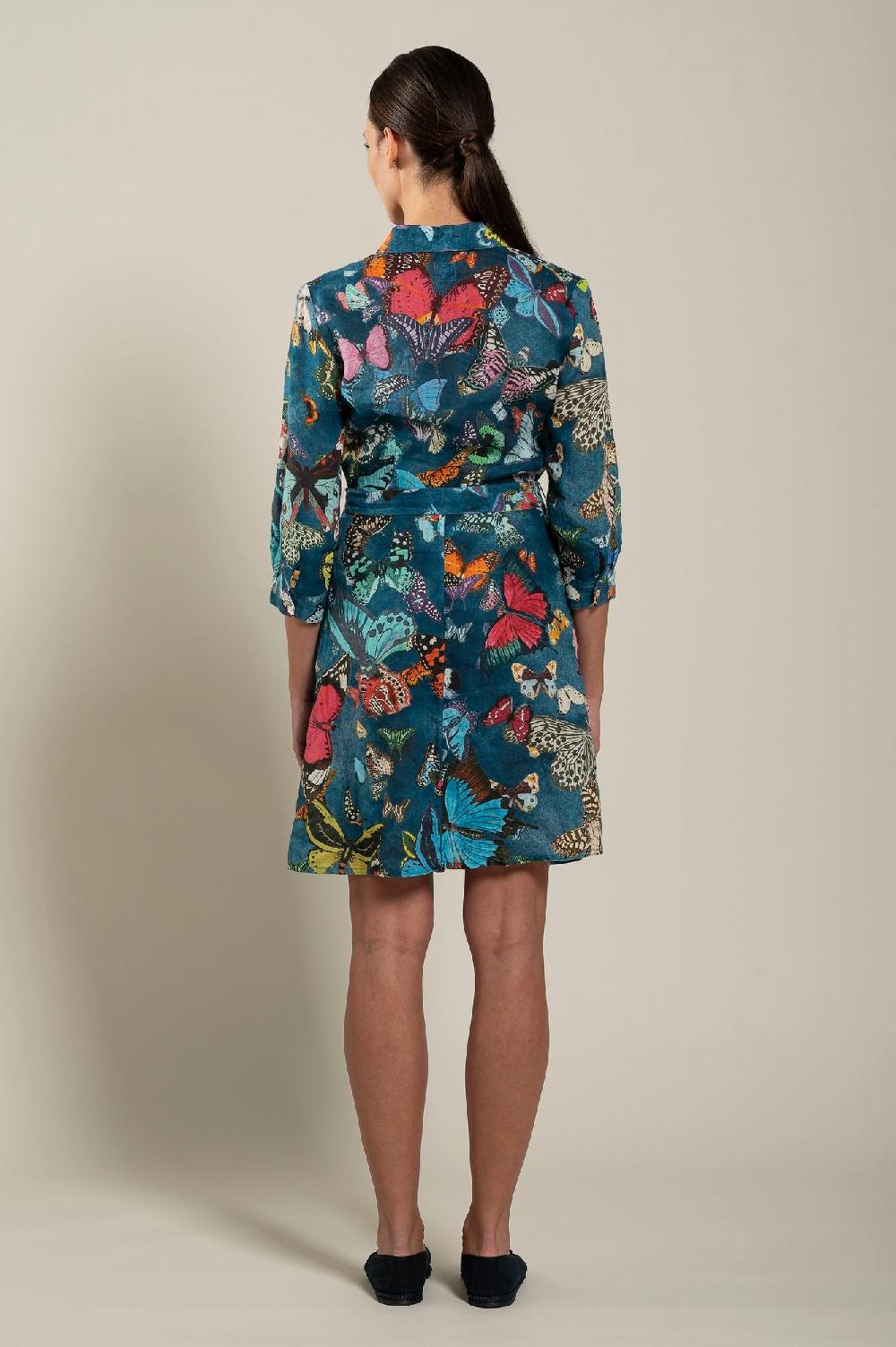 120% Lino Dress With Butterfly Printed and Belt Convenienza