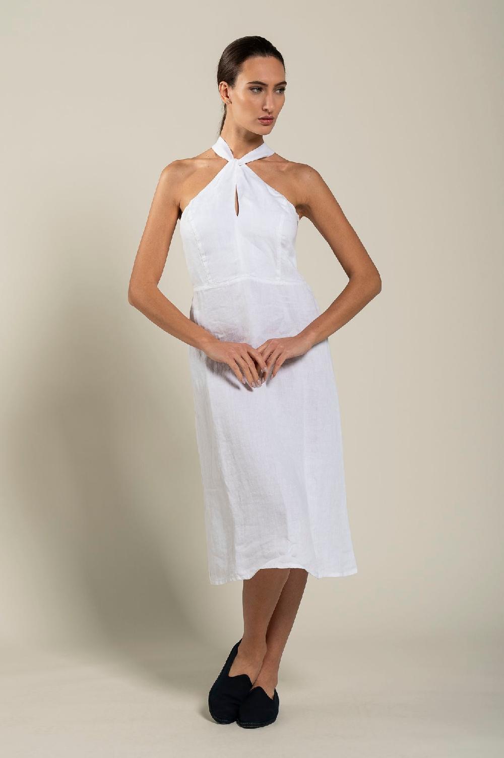 120% Lino Woman Crossover Neck Dress Novità