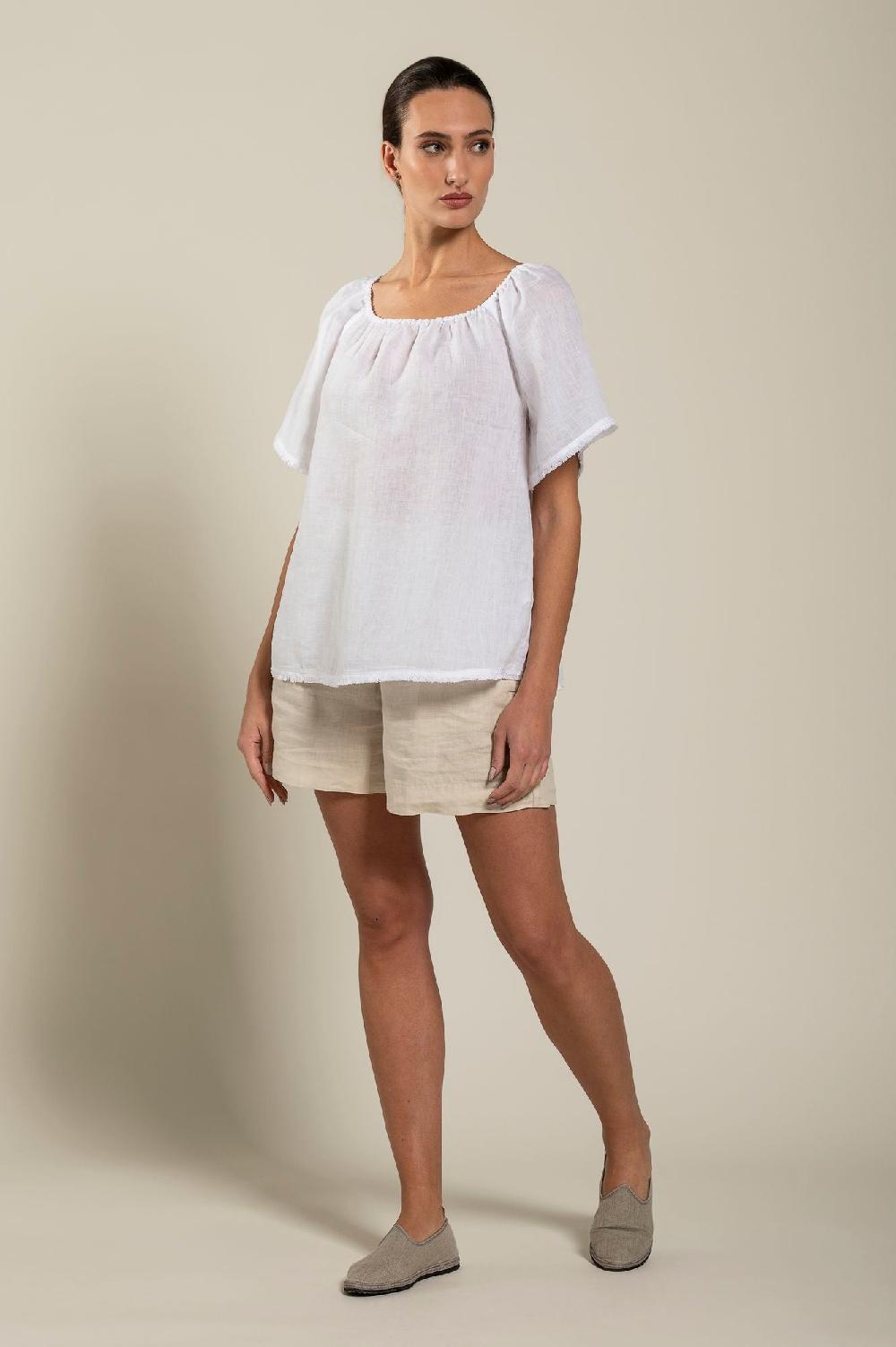 120% Lino Short Sleeve Woman Blouse Economico