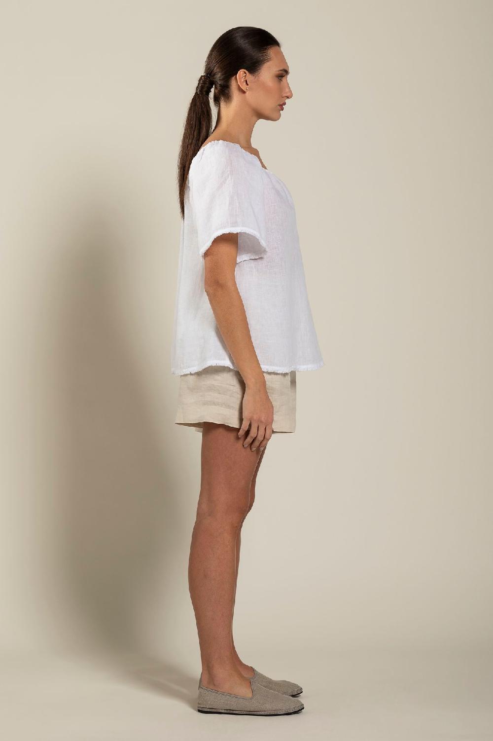 120% Lino Short Sleeve Woman Blouse Economico