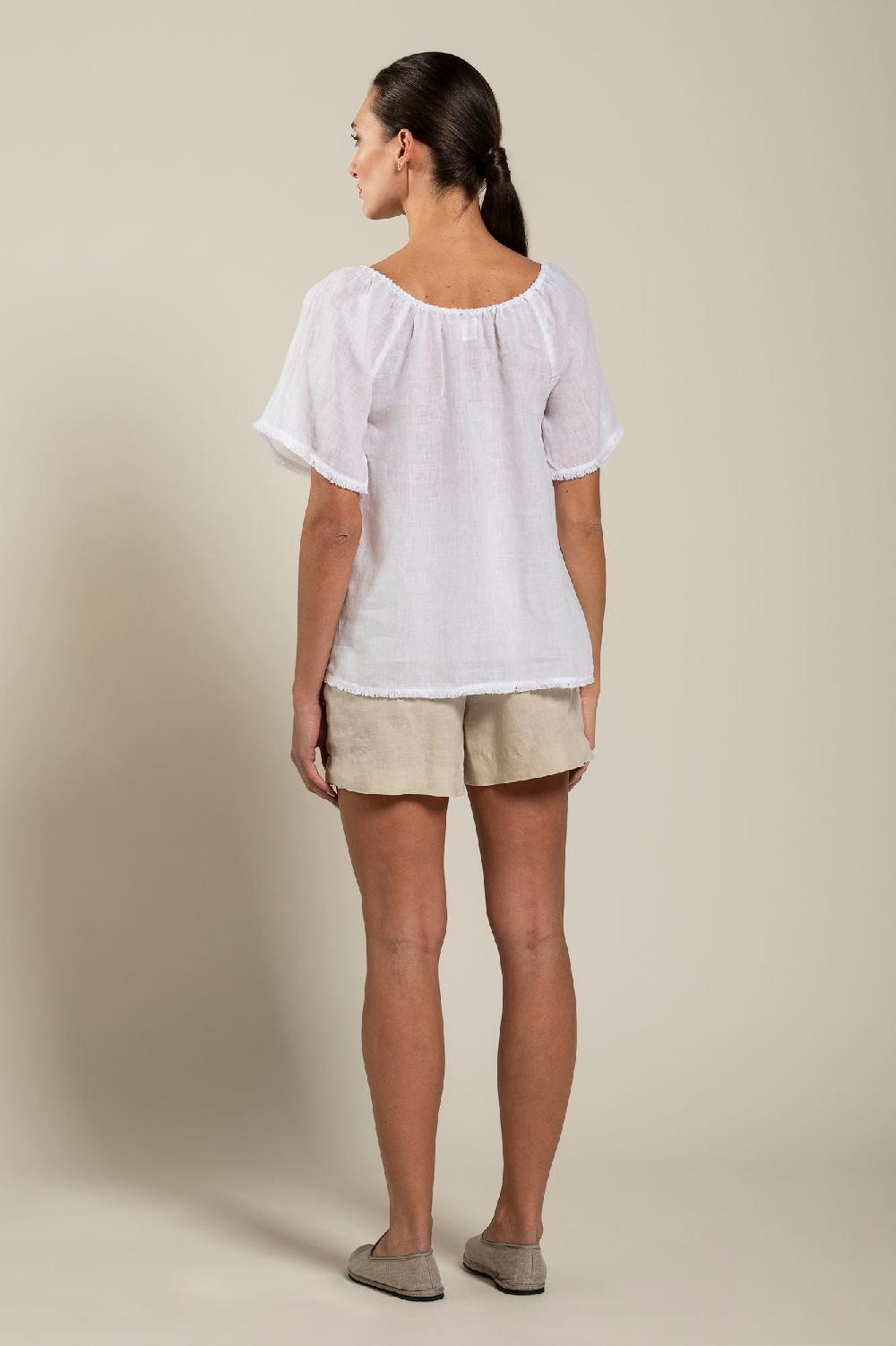 120% Lino Short Sleeve Woman Blouse Economico