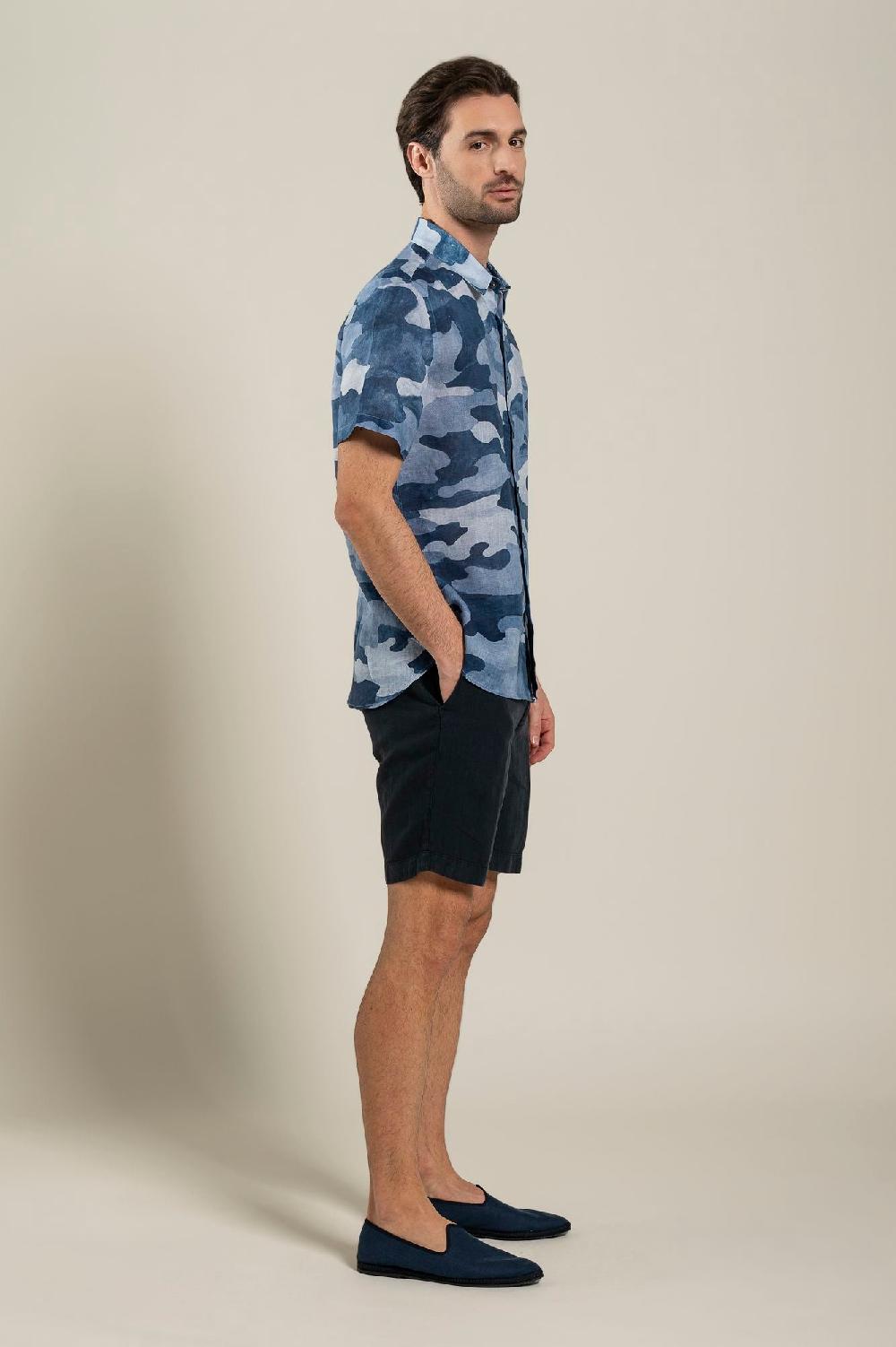 120% Lino Regular Fit Camo Print Shirt Online