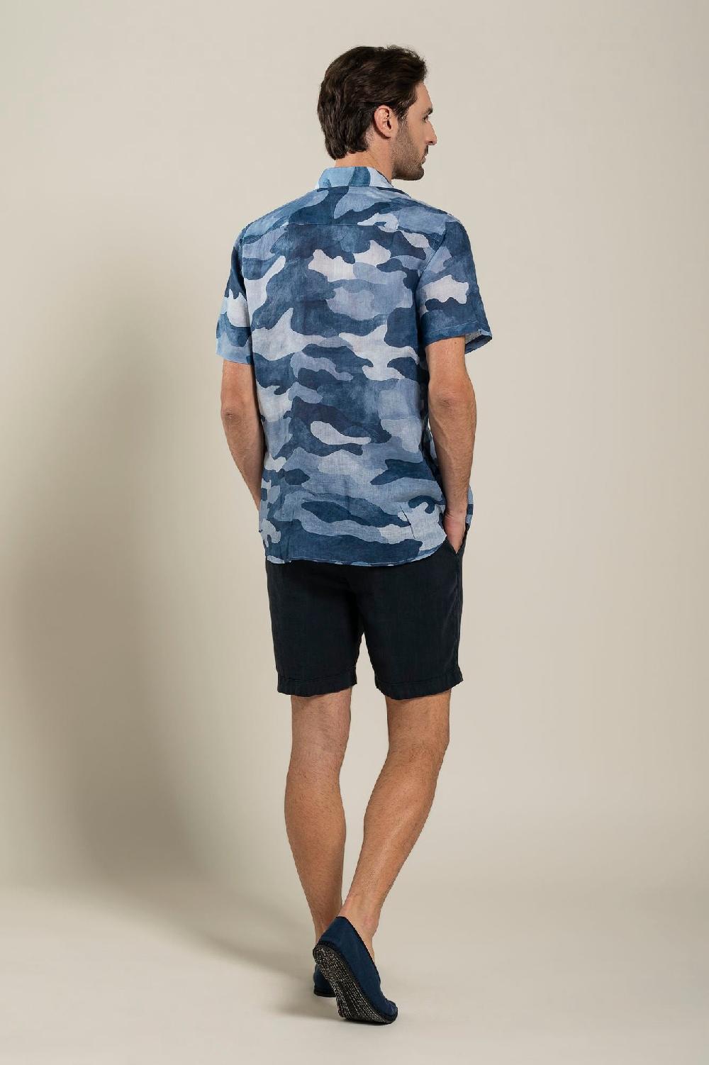 120% Lino Regular Fit Camo Print Shirt Online