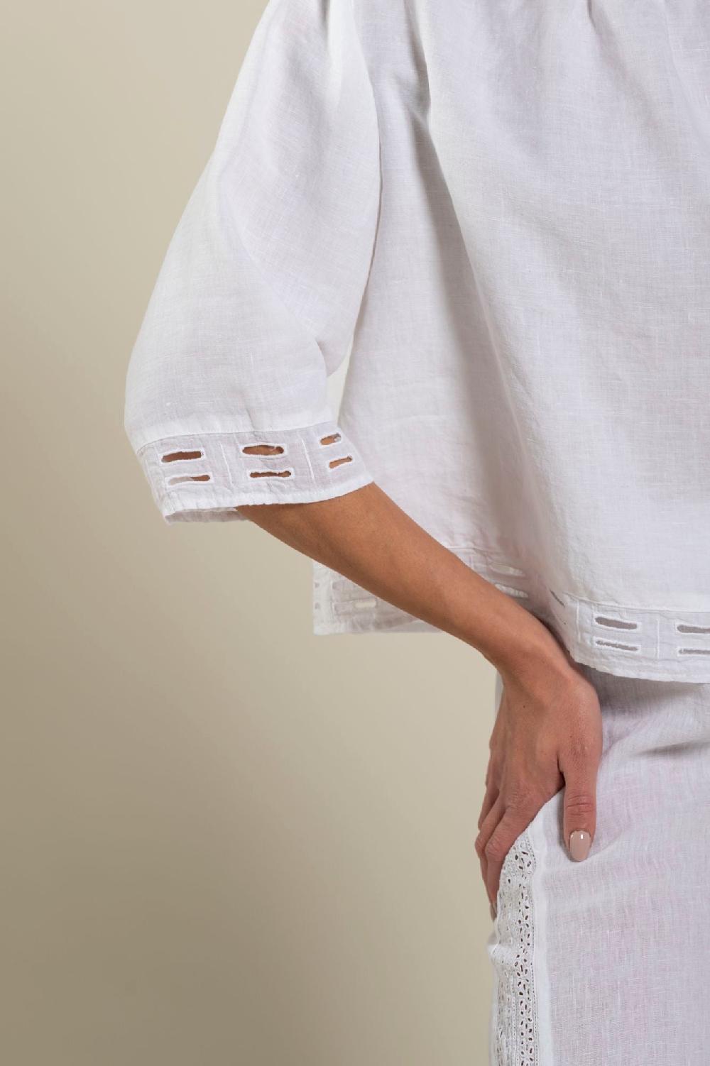 120% Lino Short Sleeve Boat-Neck Blouse In Vendita