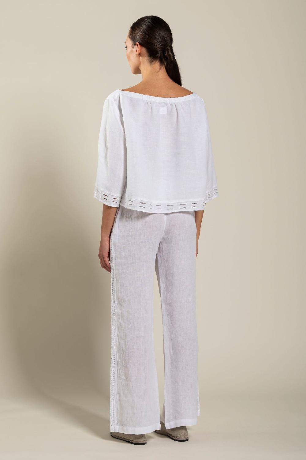 120% Lino Short Sleeve Boat-Neck Blouse In Vendita