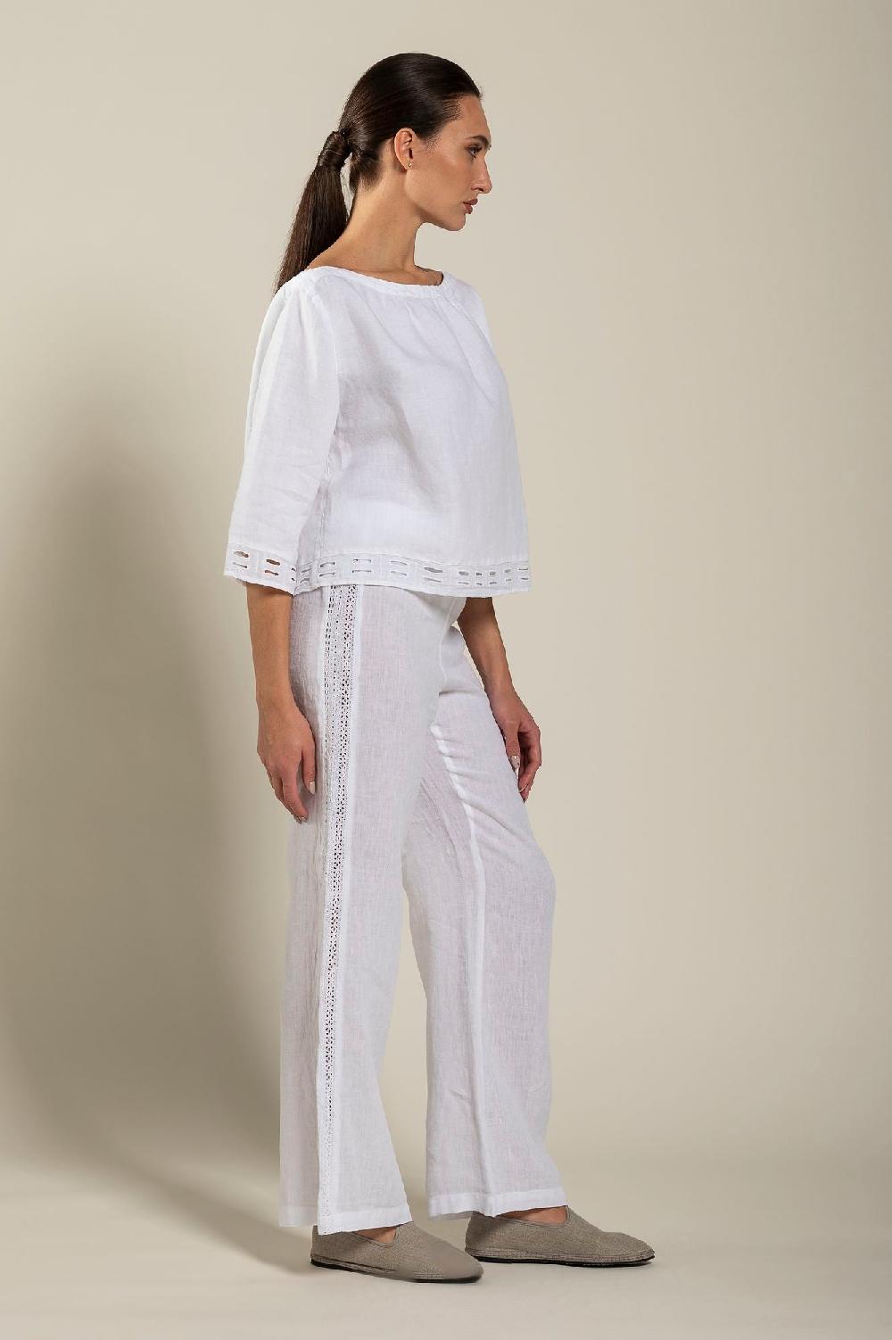 120% Lino Short Sleeve Boat-Neck Blouse In Vendita