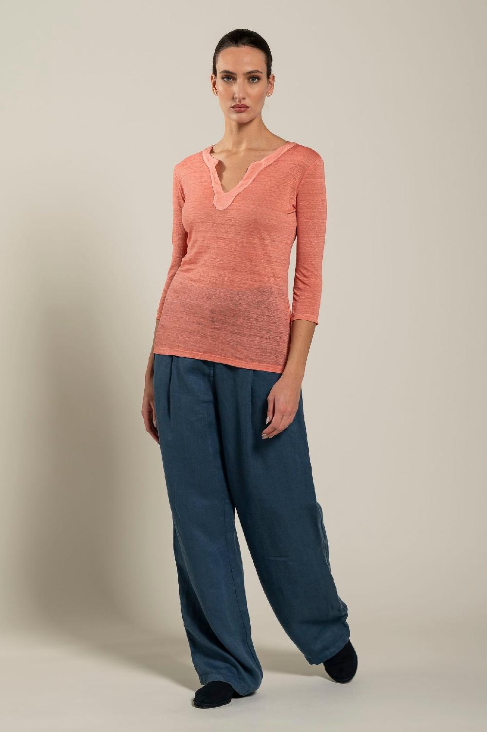 120% Lino Long Sleeve Women T-Shirt Saldi Di Fabbrica