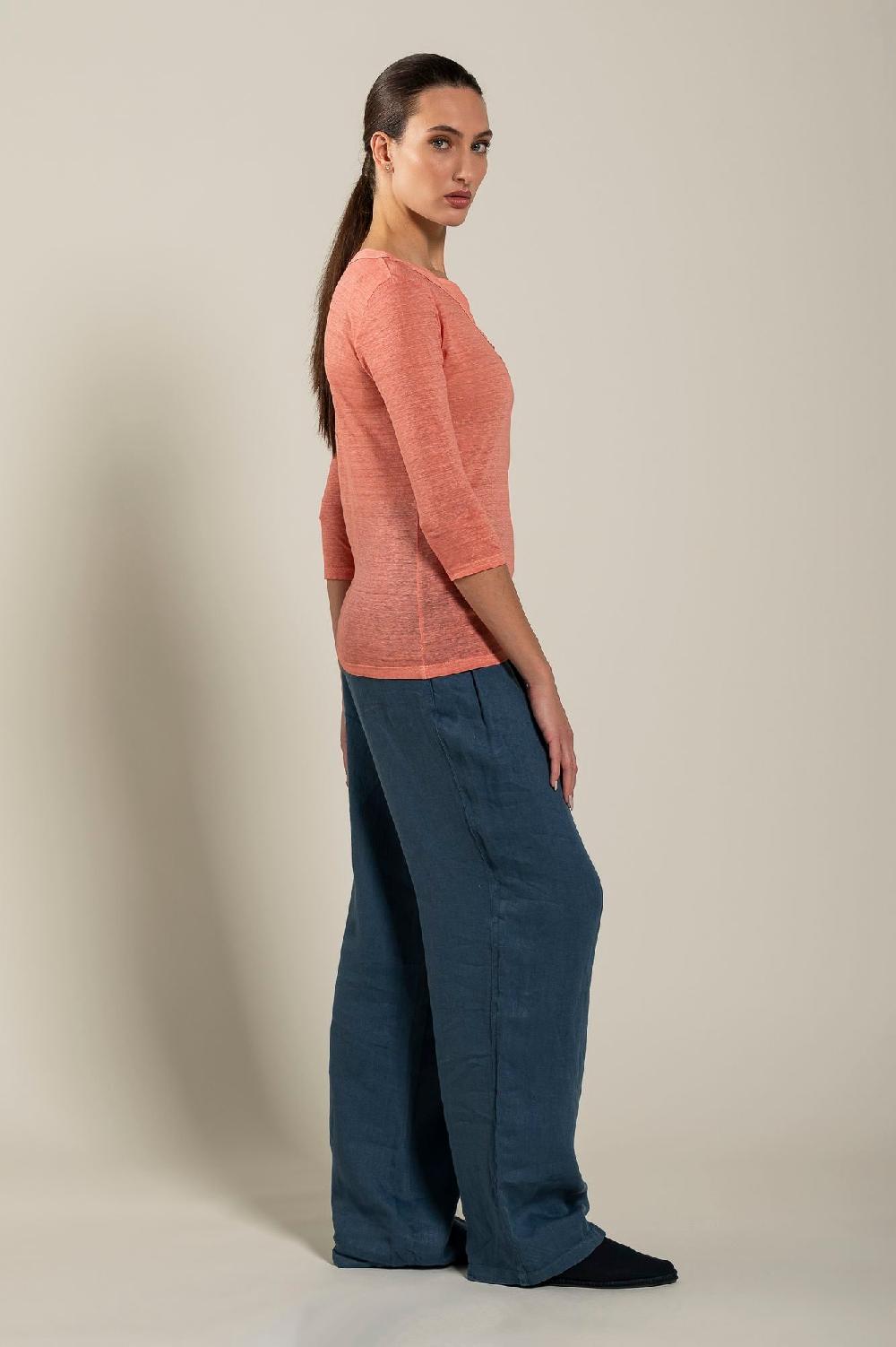 120% Lino Long Sleeve Women T-Shirt Saldi Di Fabbrica