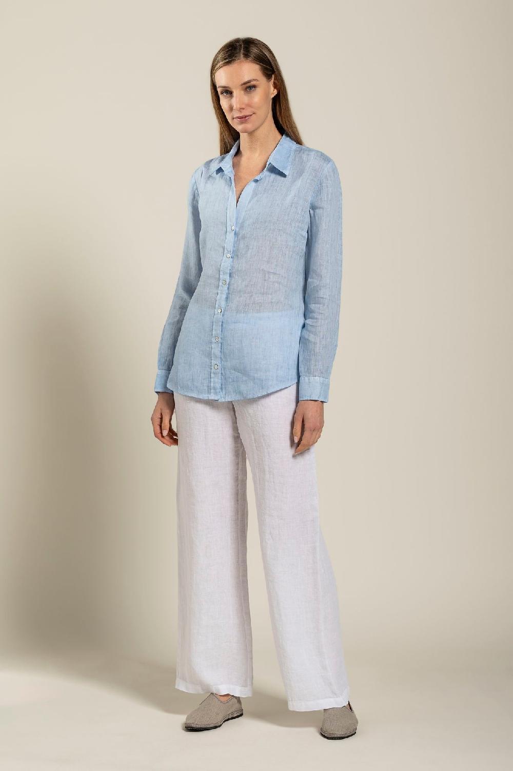 120% Lino Long Sleeve Woman Shirt Vendite Flash