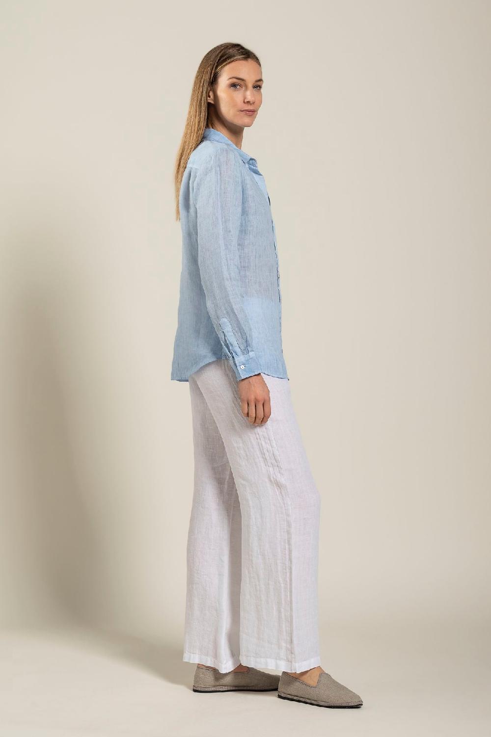 120% Lino Long Sleeve Woman Shirt Vendite Flash