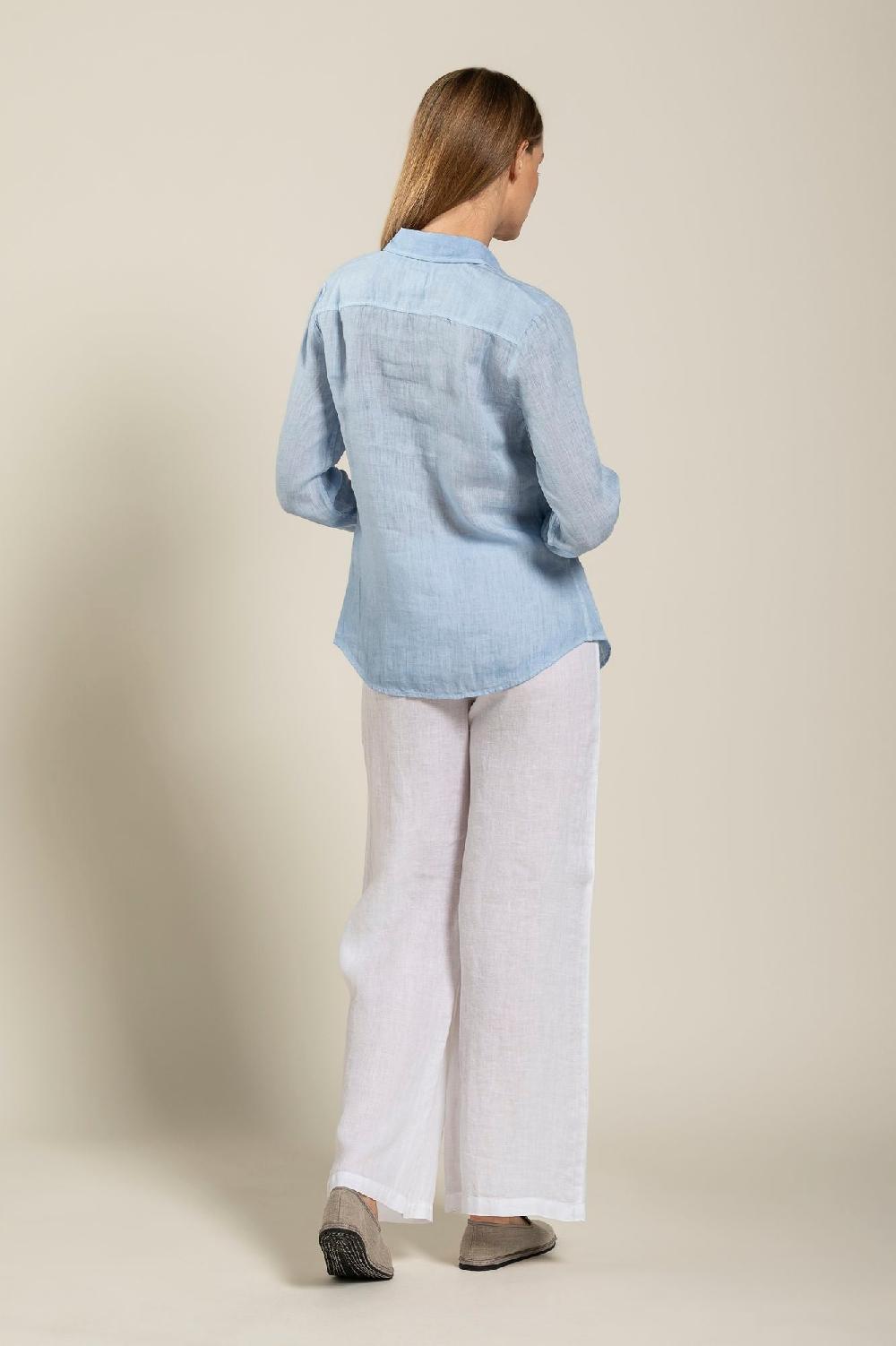 120% Lino Long Sleeve Woman Shirt Vendite Flash