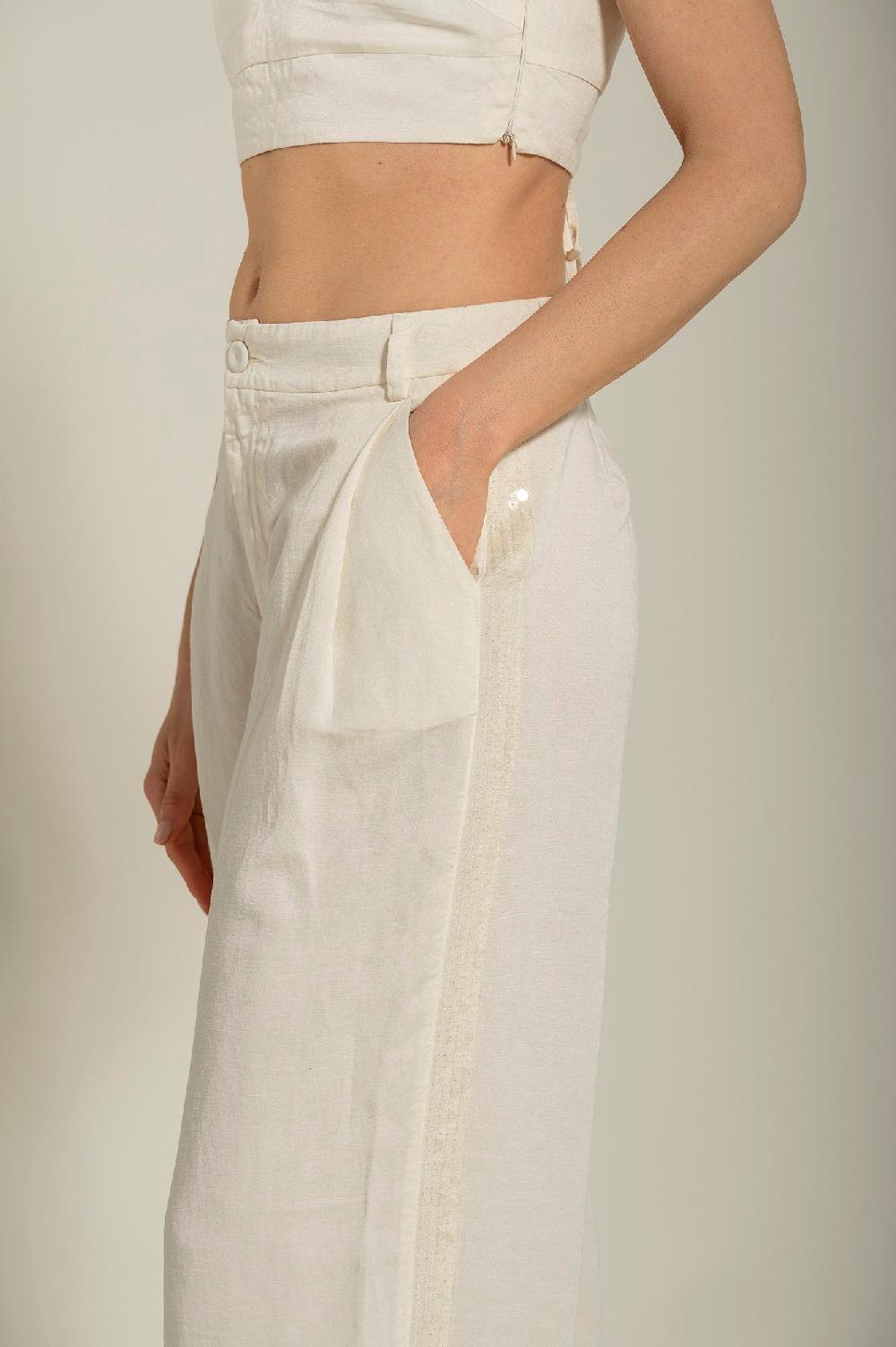 120% Lino Pant with Side Sequin Details Italy