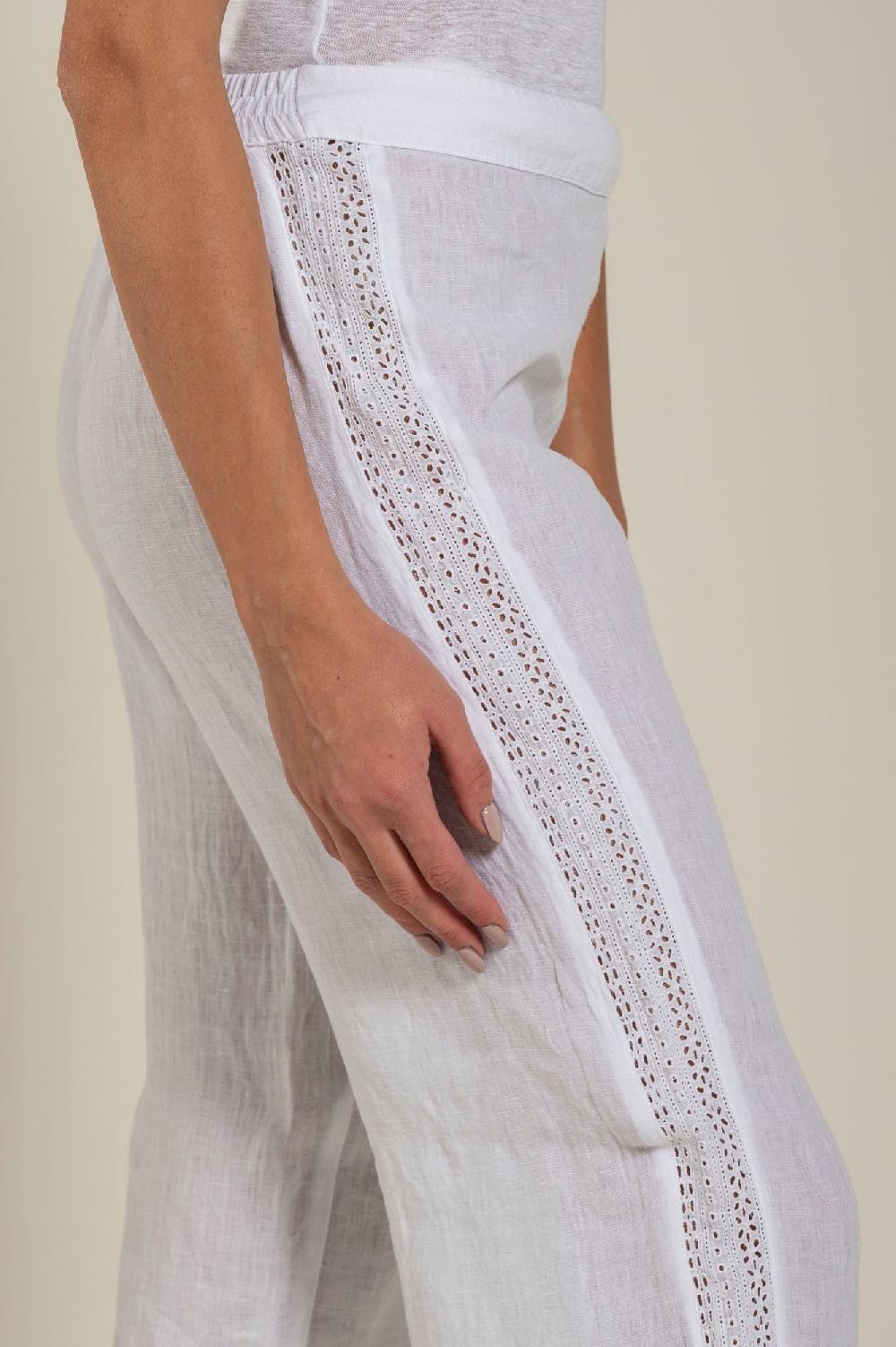 120% Lino Wide-Leg Long Pant With Embroidered Detail Italia