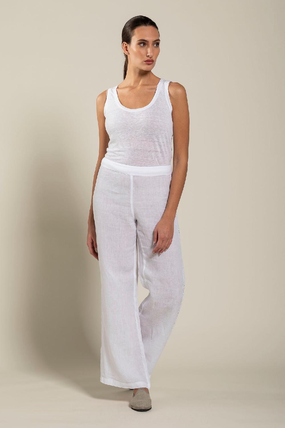 120% Lino Wide-Leg Long Pant With Embroidered Detail Italia