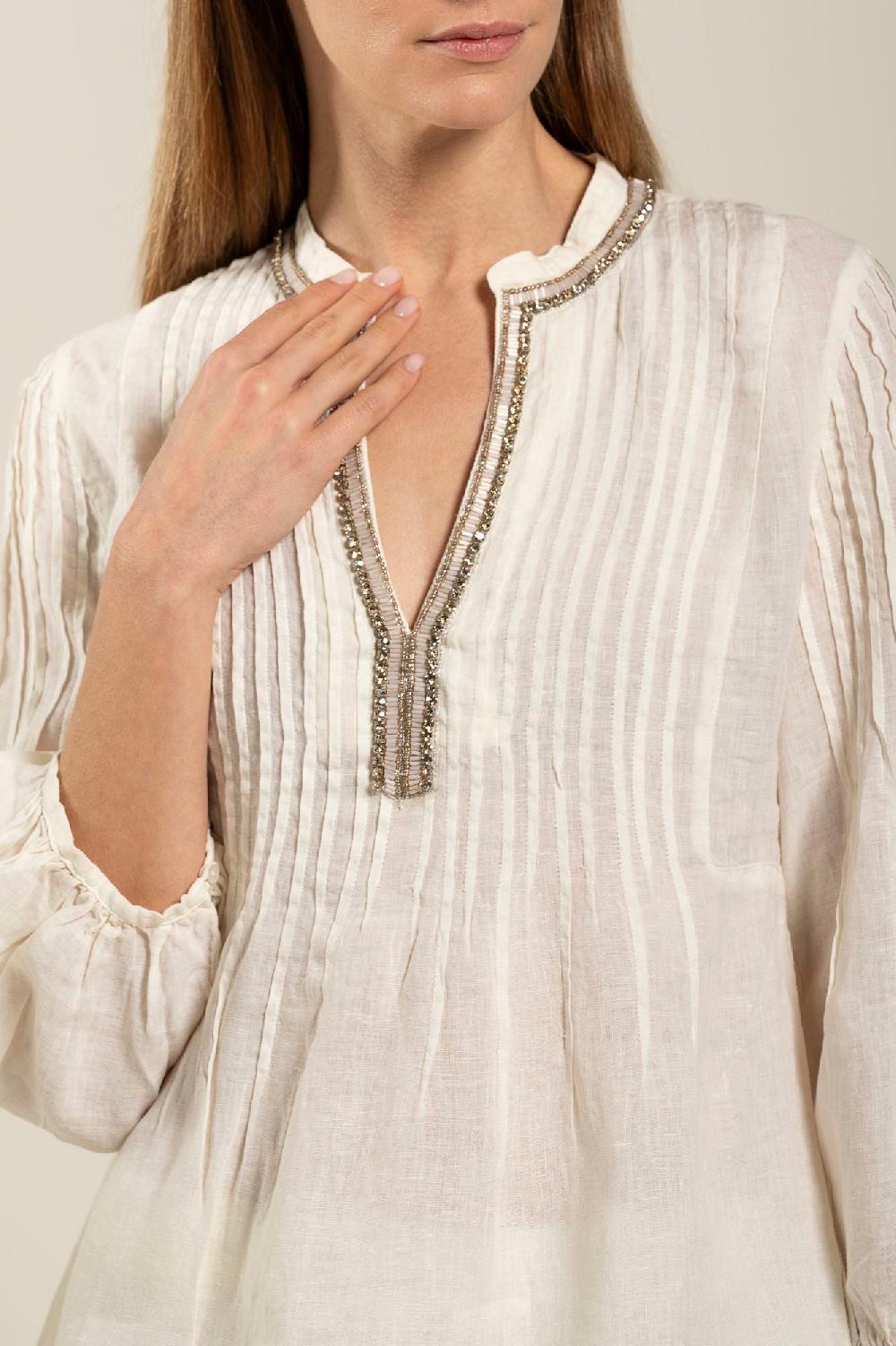 120% Lino Long Sleeve Blouse With Sequin Detail In Linea