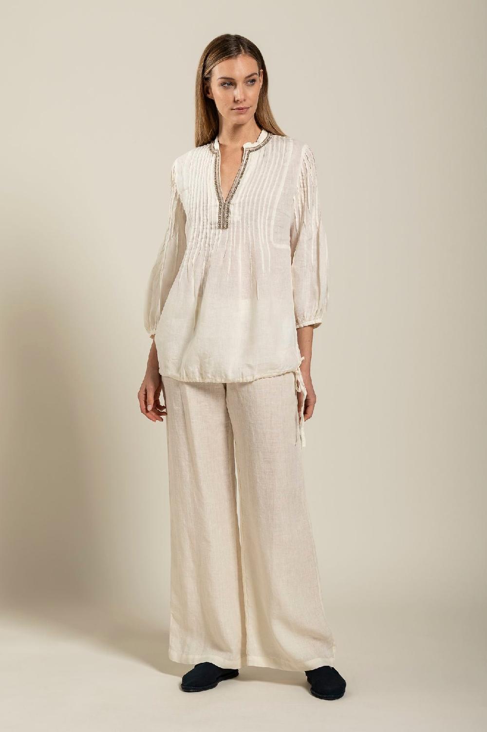 120% Lino Long Sleeve Blouse With Sequin Detail In Linea