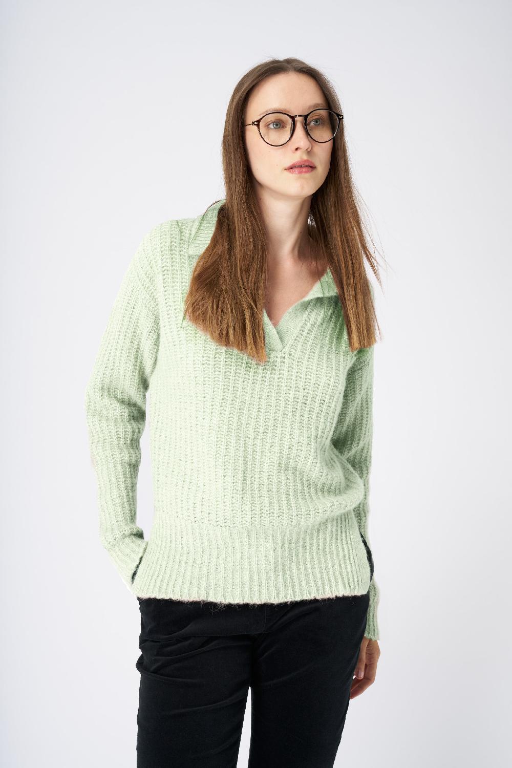 120% Lino V-Neck Collared Cashmere Blend Sweater Vendita