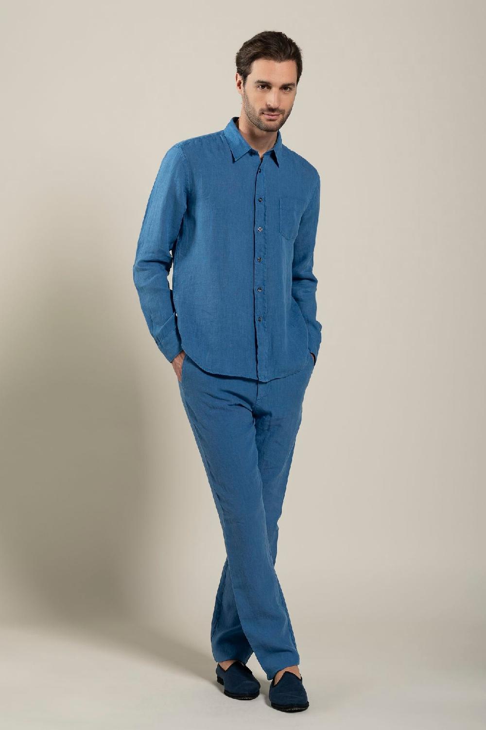 120% Lino Long Sleeve Regular Fit Man Shirt With Patch Pocket Spedizione Gratuita