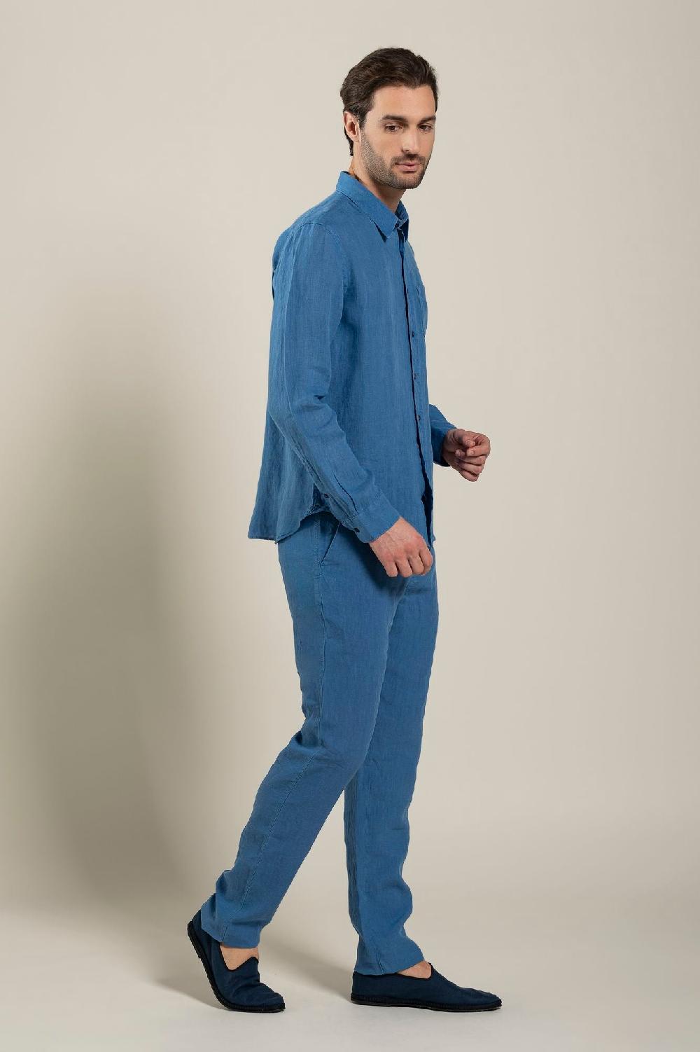 120% Lino Long Sleeve Regular Fit Man Shirt With Patch Pocket Spedizione Gratuita