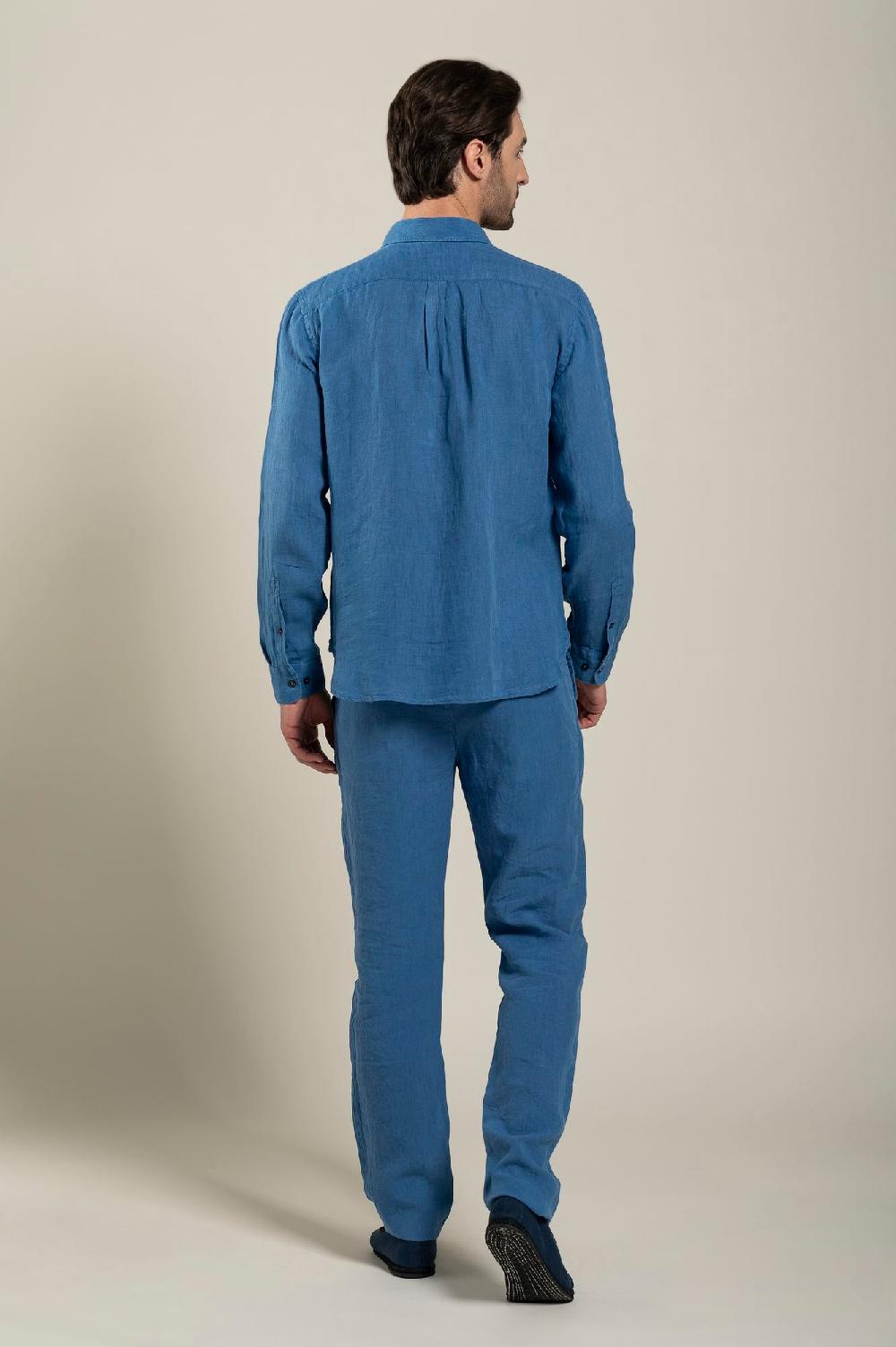 120% Lino Long Sleeve Regular Fit Man Shirt With Patch Pocket Spedizione Gratuita