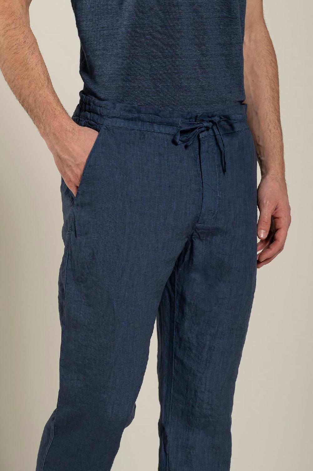 120% Lino Man Navy Drawstring Pant Soddisfazione Garantita