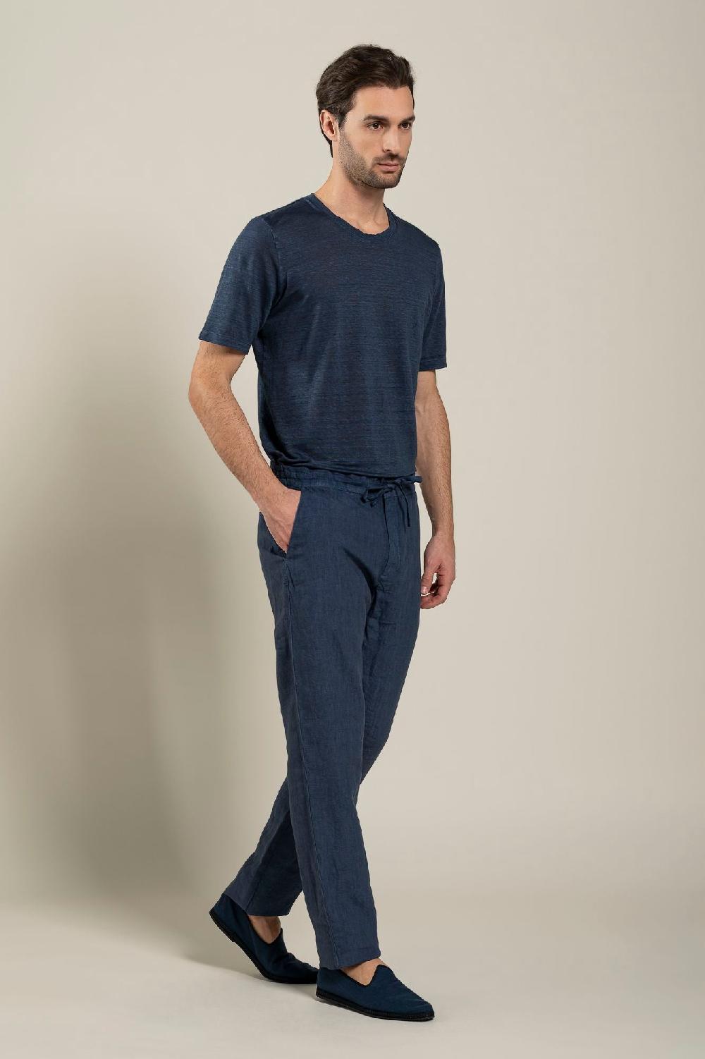 120% Lino Man Navy Drawstring Pant Soddisfazione Garantita