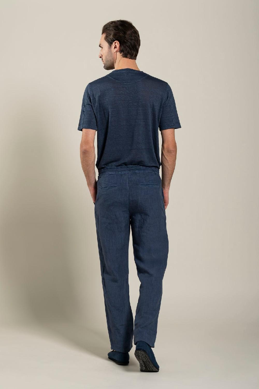 120% Lino Man Navy Drawstring Pant Soddisfazione Garantita