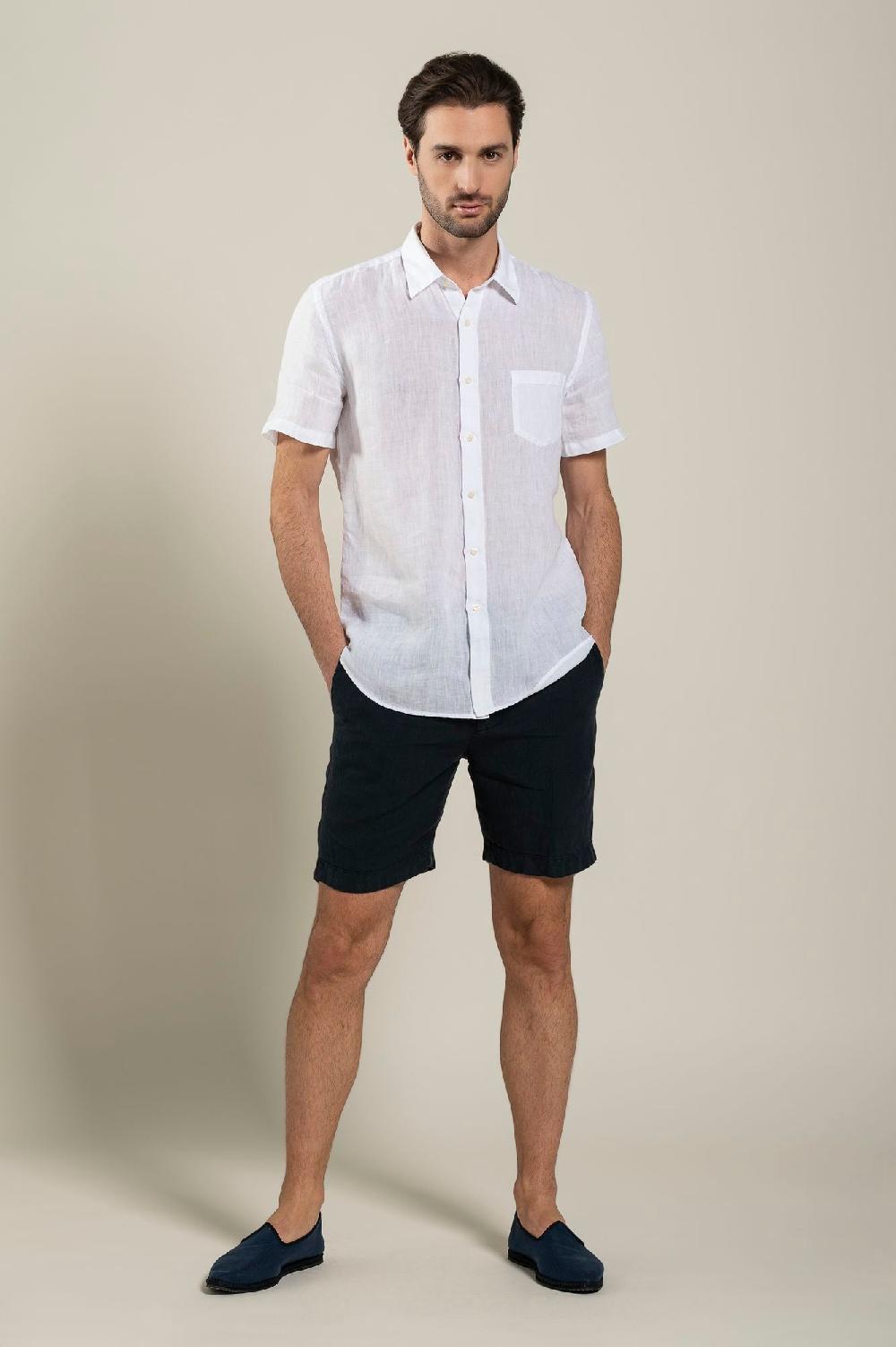 120% Lino Short Sleeve Regular Fit Man Shirt With Pocket Qualità Garantita